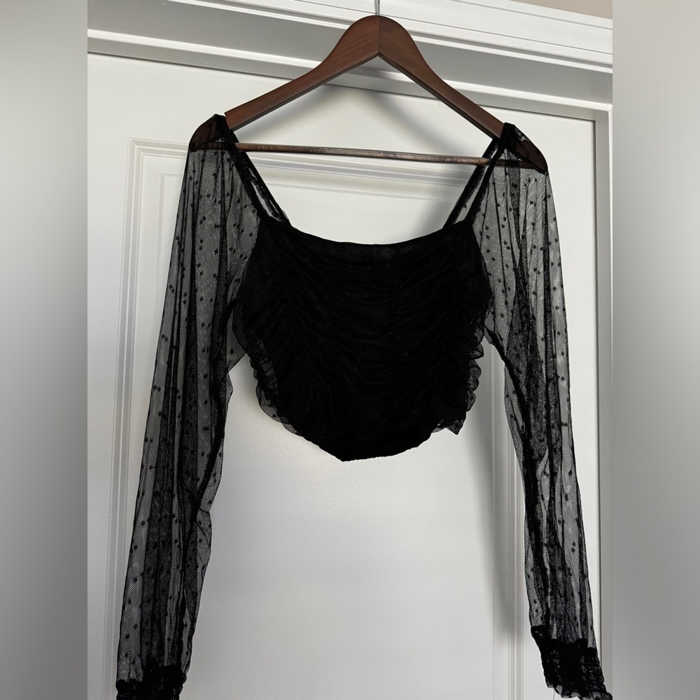 Mesh long sleeve crop